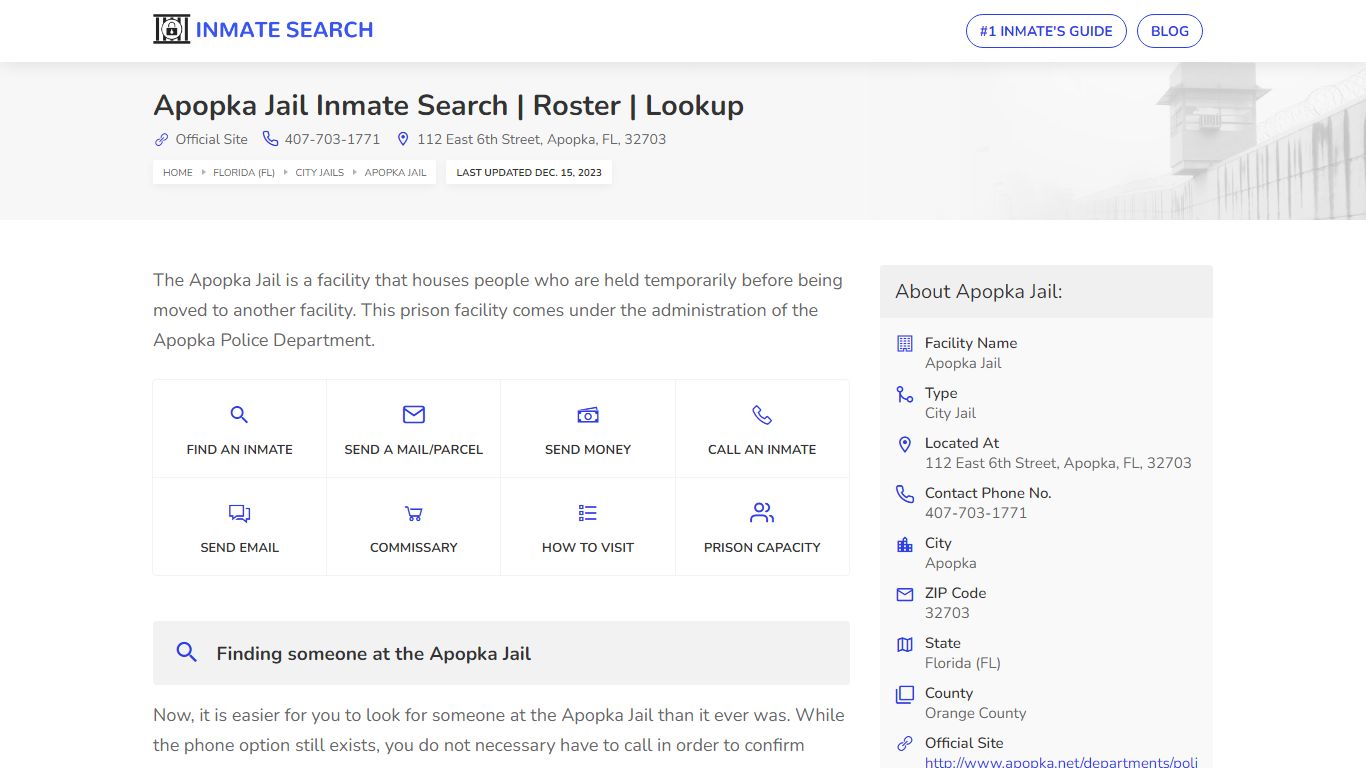 Apopka Jail Inmate Search | Roster | Lookup